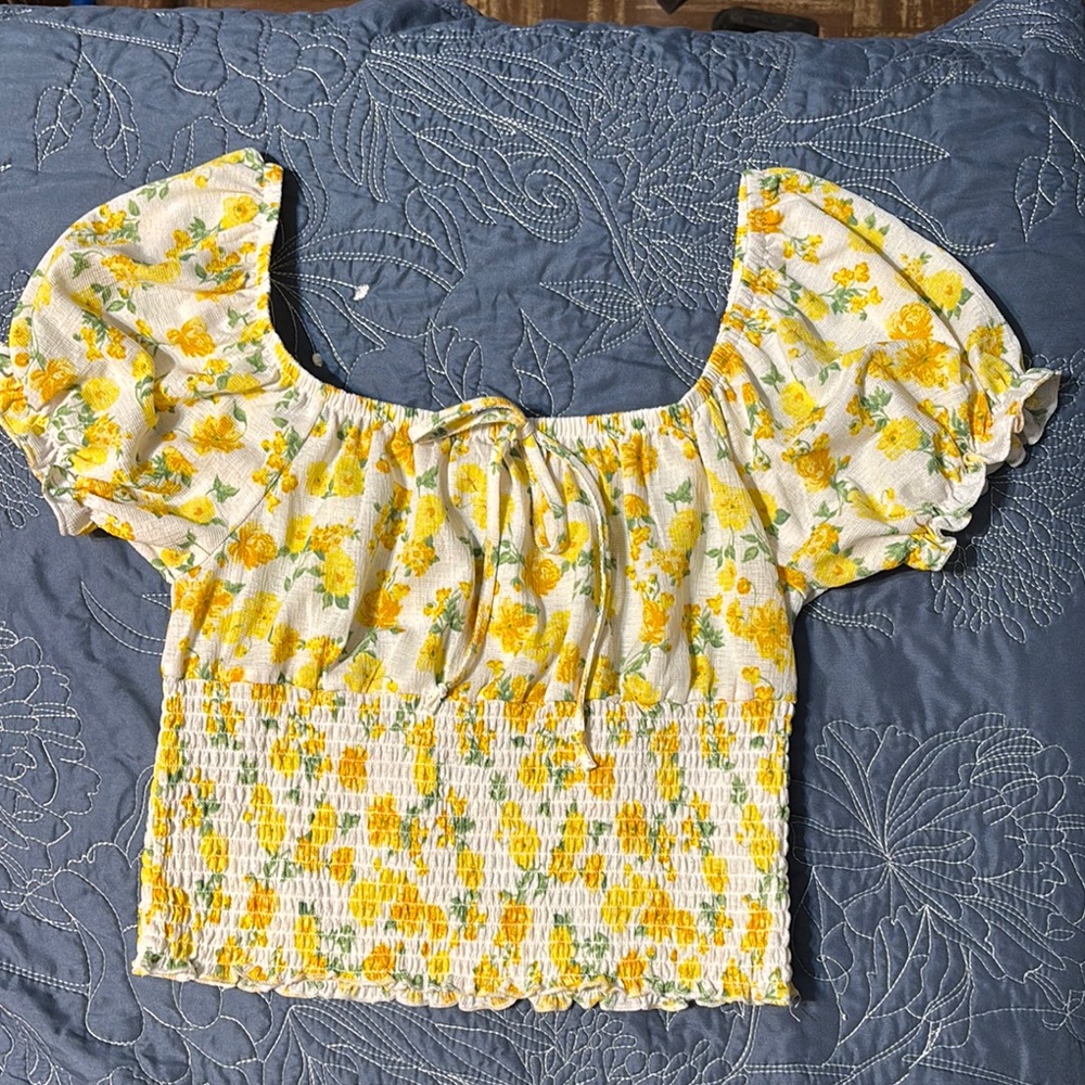Floral Yellow Smocked Women's Top